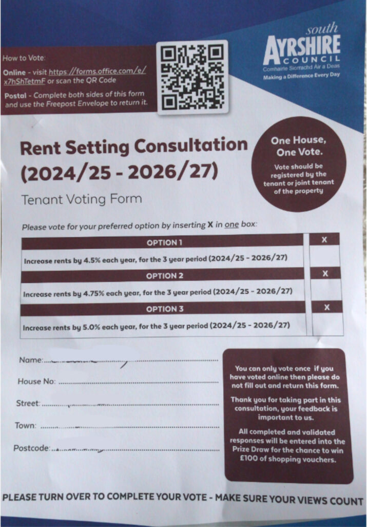 The bizarre letter directs tenants to a website where they can vote on how much they want their rent to increase.