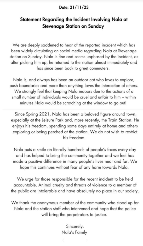 The full statement from Nala's family.