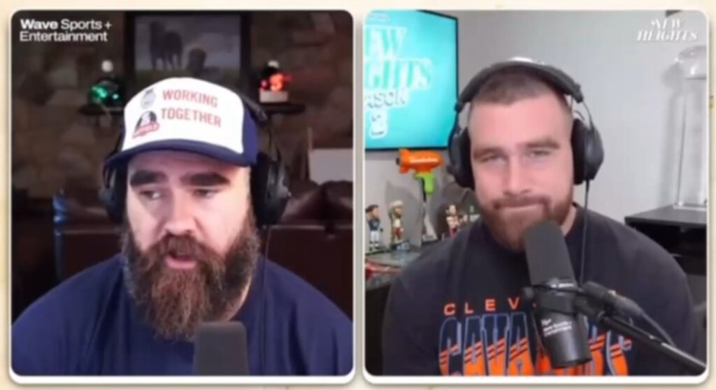 Jason and Travis Kelce sat during their New Heights podcast