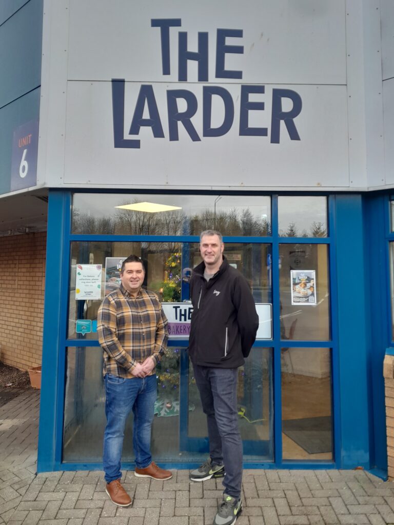 David Fitzpatrick from The Larder and Compass Scotland's MD David Hay stood outside The Larder building
