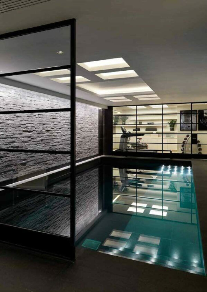 A swimming pool and gym.