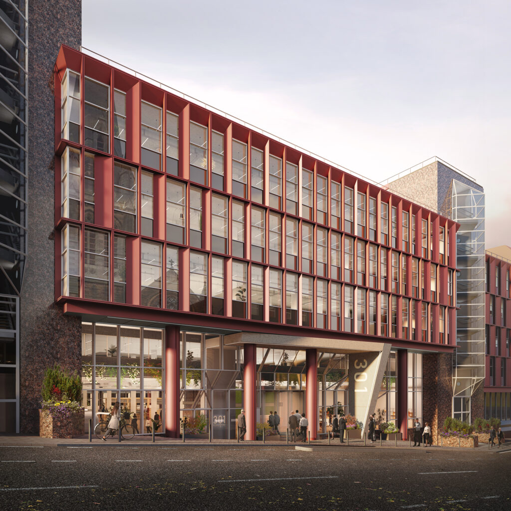 Prospective image of the front of Santander's planned refurbishment for their St Vincent Street office in Glasgow