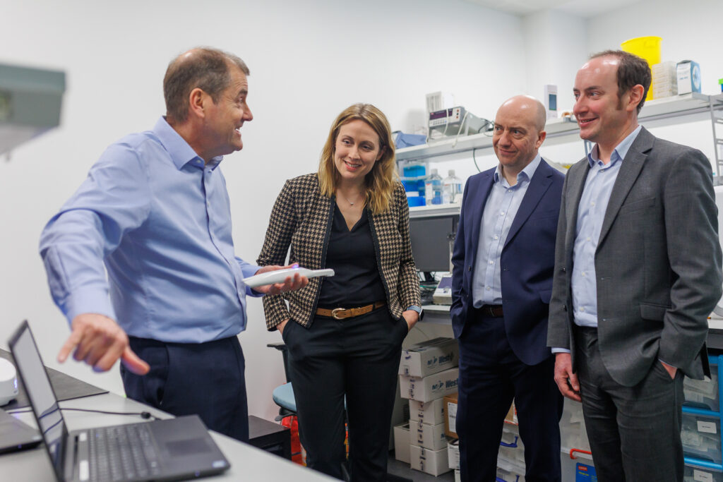 Adam Christie, CEO of Calcivis, with Vicki Hazley, Paul Callaghan and Peter Silver of the Scottish National Investment Bank.