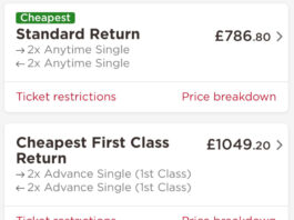 A first class ticket would cost more than £1000.